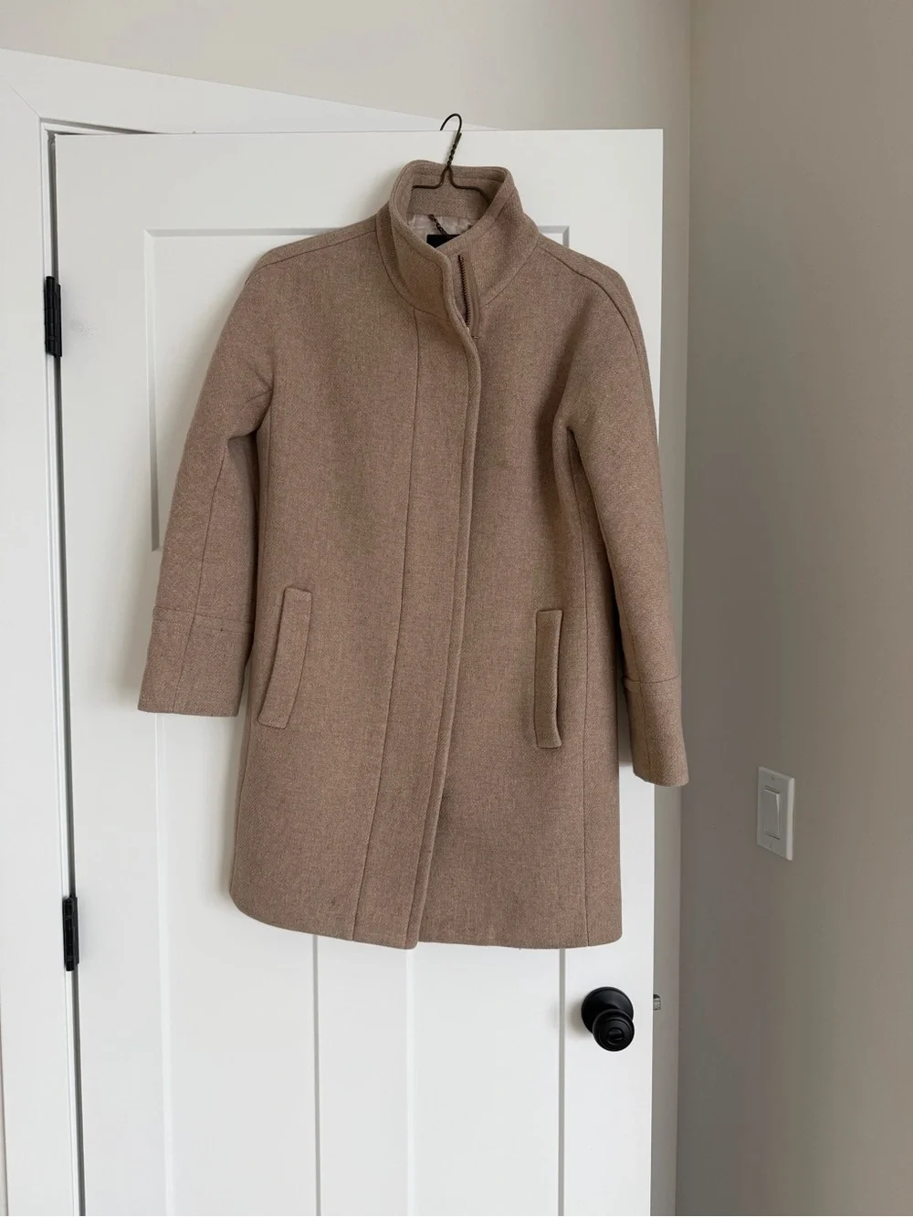 J. Crew Women's Tan Wool-Blend Stand Collar Pea Coat - Picture 1 of 1